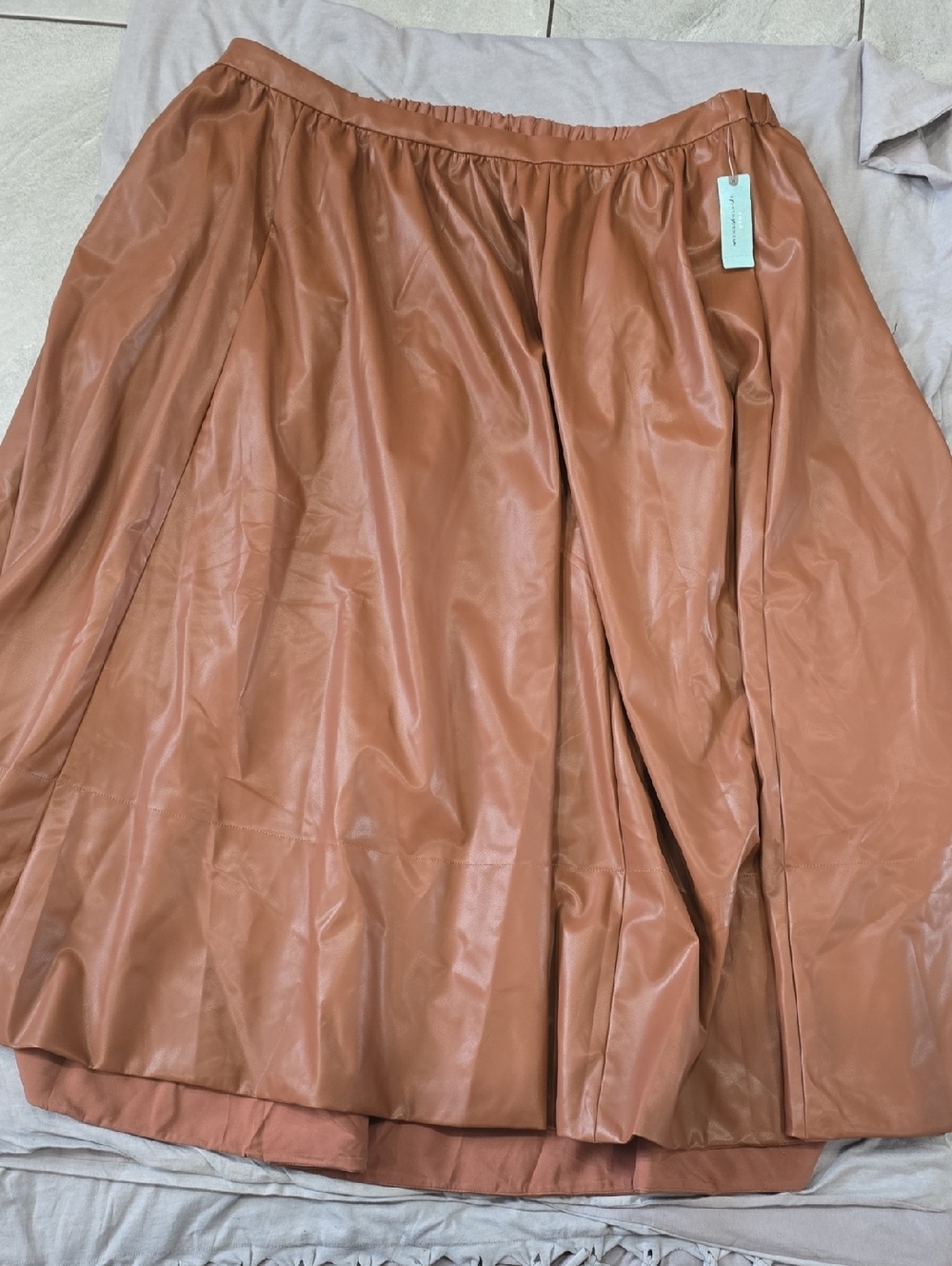 Anthropologie Faux Leather A-Line Midi Skirt in Cognac Brown